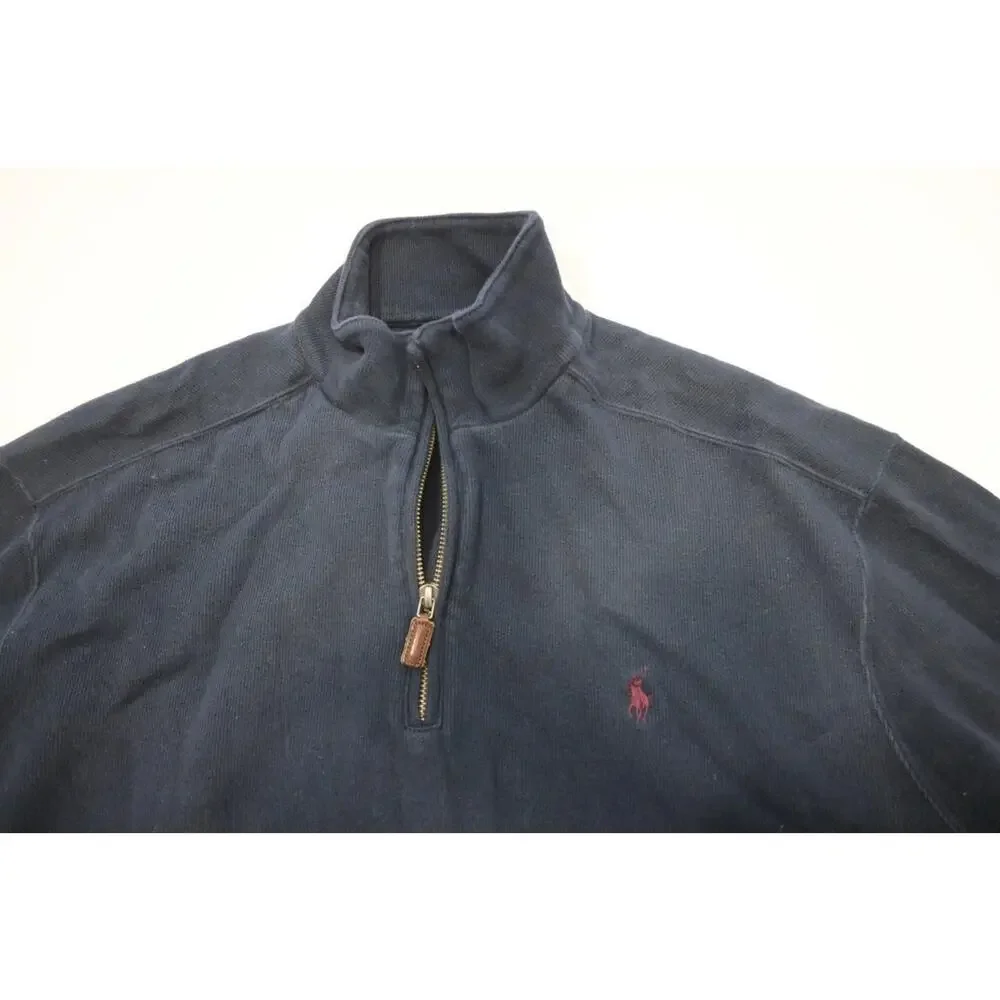 Polo Ralph Lauren 1/4 Zip Sweater Dark Blue Long Sleeve Pullover Mens Size Large